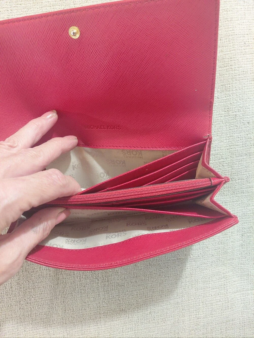 Michael Kors Red Leather Continental Wallet with Gold MK Logo